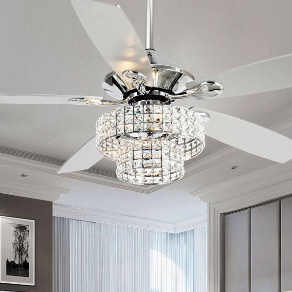 52-Inch Chrome 4-Light Crystal Shade Ceiling Fan - 52-in - Remote