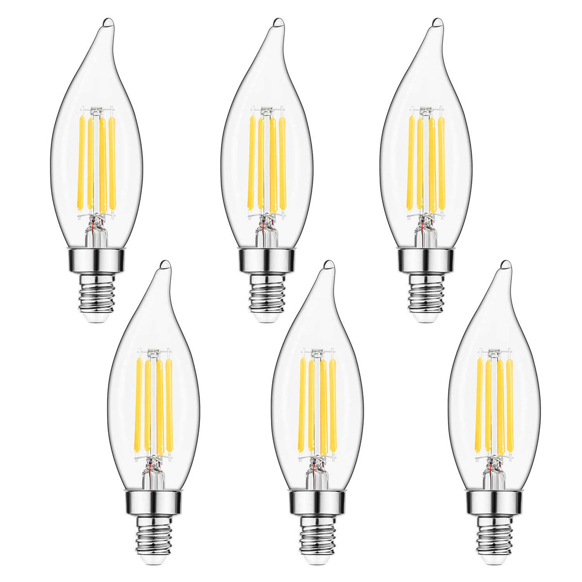 Sigalux Kawer E12 Candelabra LED Bulbs Dimmable 60W Equivalent LED Chandelier Light Bulbs 4.5W Soft White 2700K 500lm B10 Flame Tip Vintage LED
