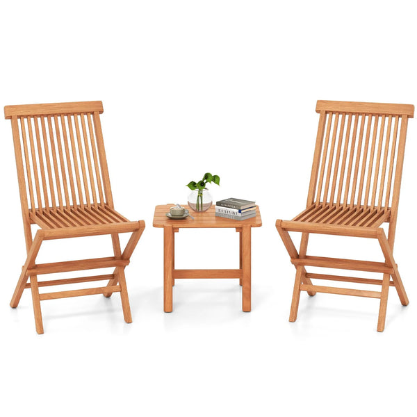 Tangkula 3 Pieces Outdoor Teak Wood Folding Patio Bistro Set